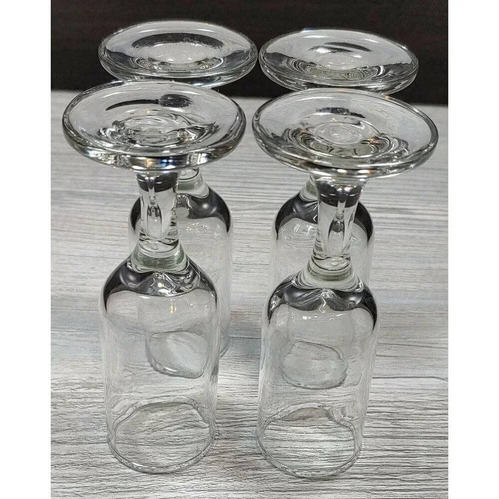Clear Champagne Cordial Flute Shaped Glasses Short Stemmed Set of 4 Vintage